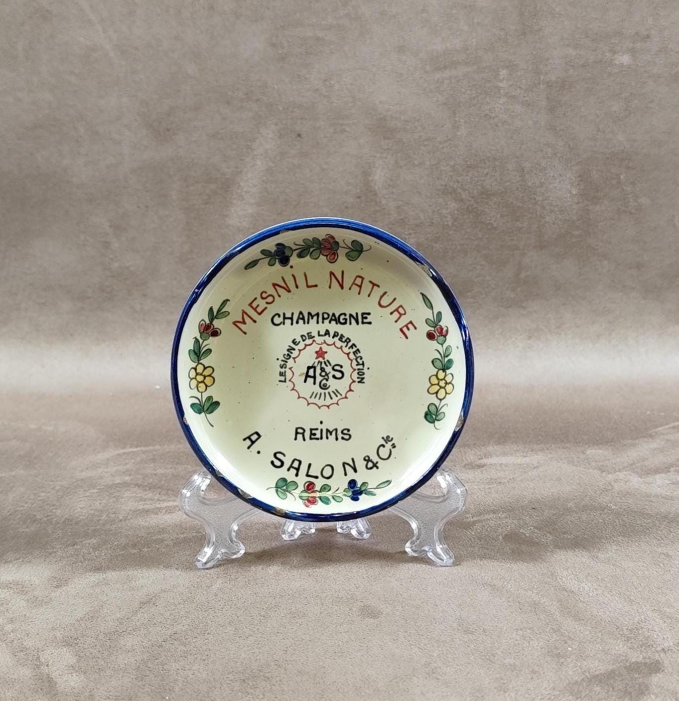 RARE Magnifique Cendrier champagne Salon en faïence Renolleau Made in France Vintage 1960