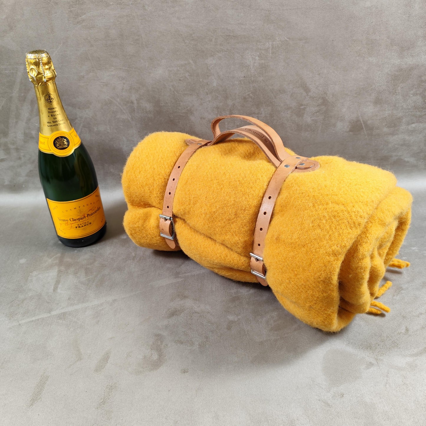 RARE Plaid couverture pique-nique 100% laine Champagne Veuve Clicquot Vintage 1980