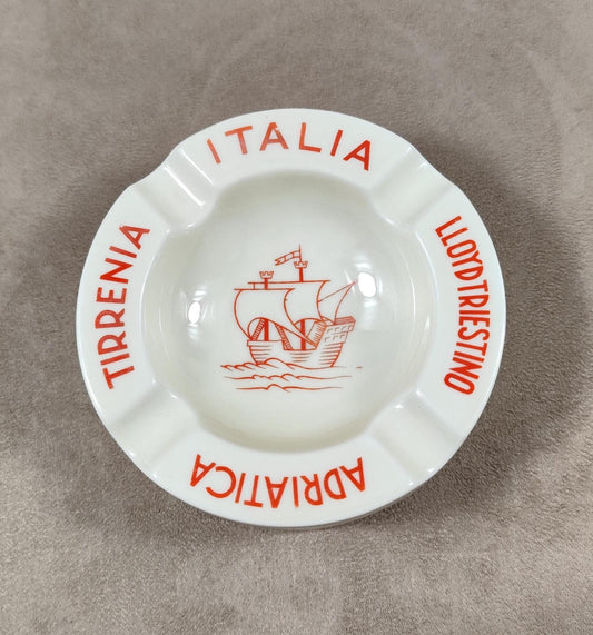Cendrier Publicitaire Lloyd Triestino Italia Tirrenia Adriatica en faicence par Fuselli & Profumo Made in Italy Vintage 1970