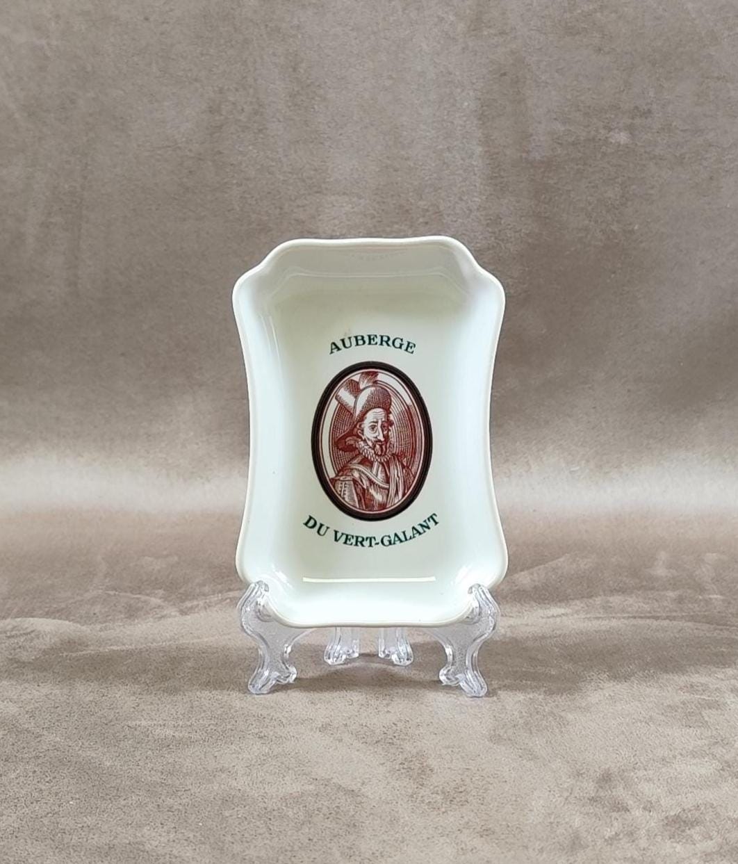 Cendrier Publicitaire Auberge du Vert-Galant en faience Made in France Vintage 1970
