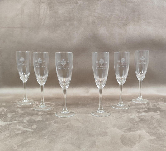 Lot 6 Flûtes à Champagne en Cristal Champagne Delbeck Made in France Vintage 1960