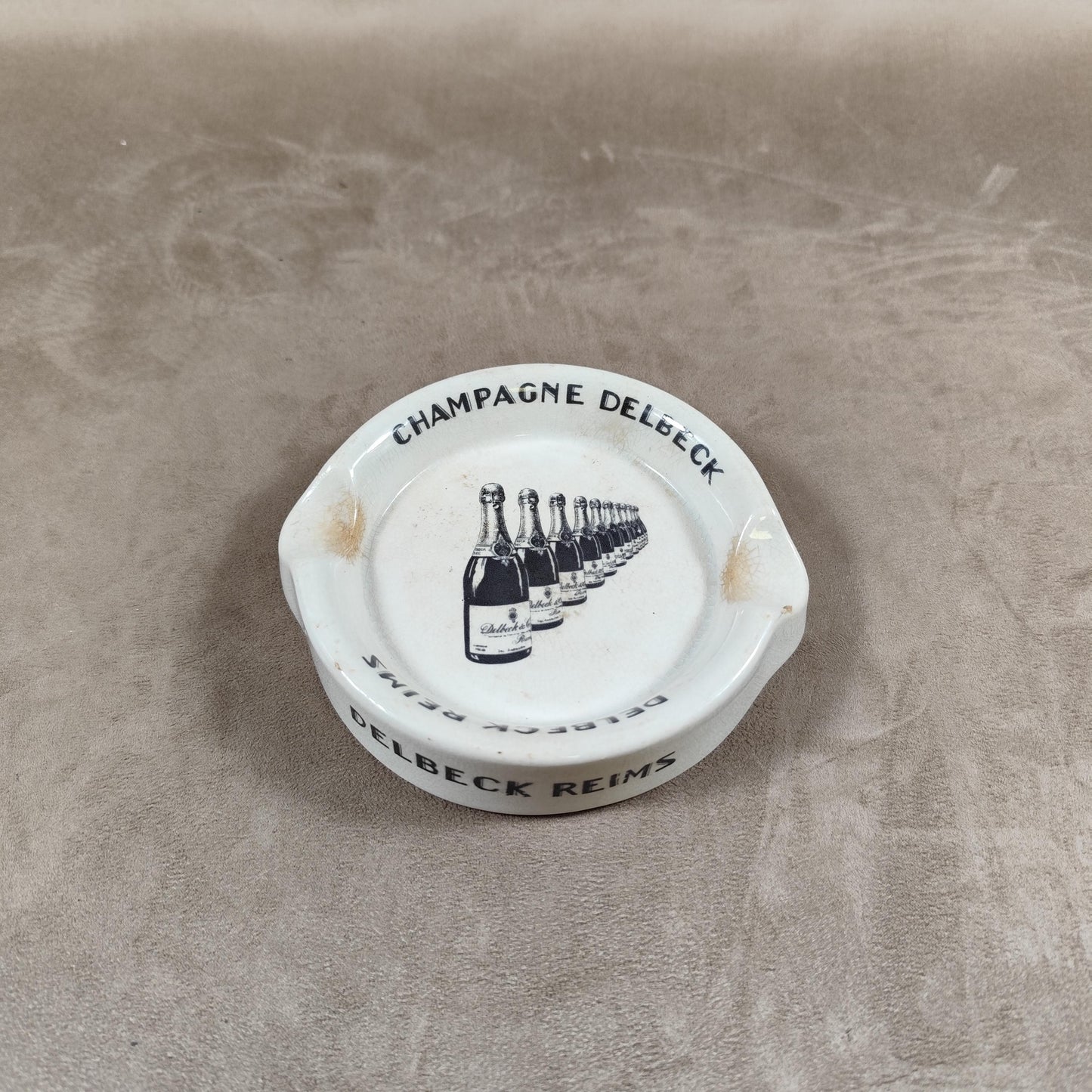 VERY RARE Cendrier Champagne Delbeck en faience ancienne vintage par Keller et Guerin  Made in France Vintage 1900