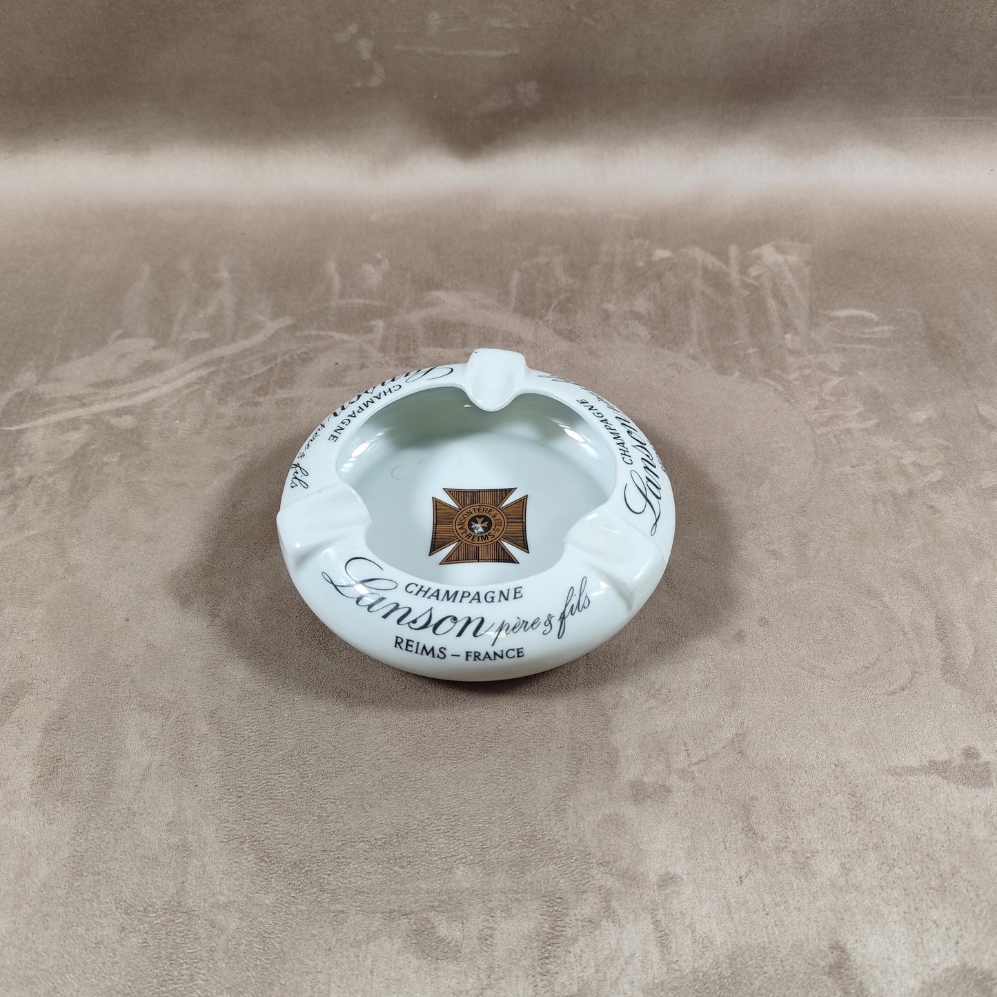 Cendrier Champagne Lanson en porcelaine de Villenauxe Made in France Vintage 1960