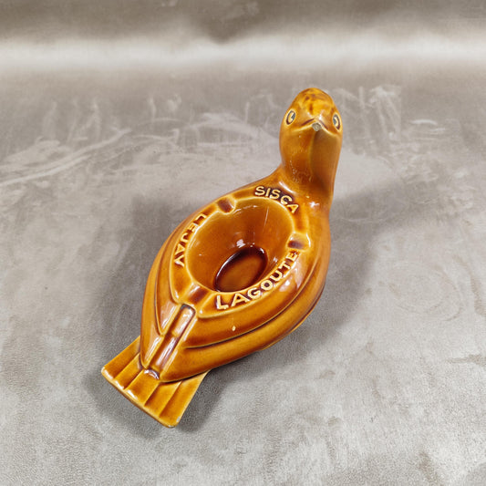 Cendrier Publicitaire Liqueur Sisca Lejay Lagoute en forme d'oiseau en faience Made in France Vintage 1970