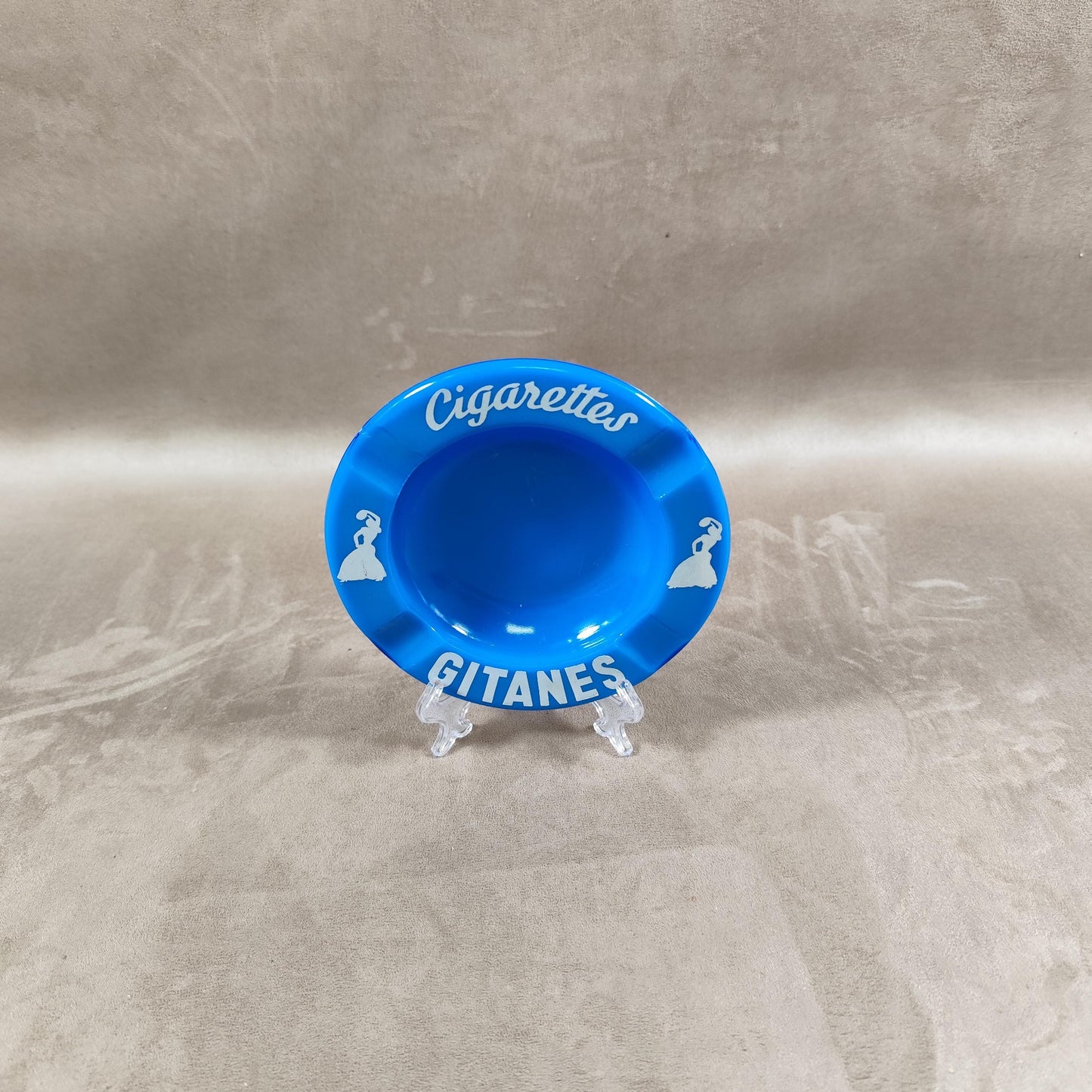 Cendrier Publicitaire Cigarettes Gitanes en céramique bleu Made in France Vintage 1950