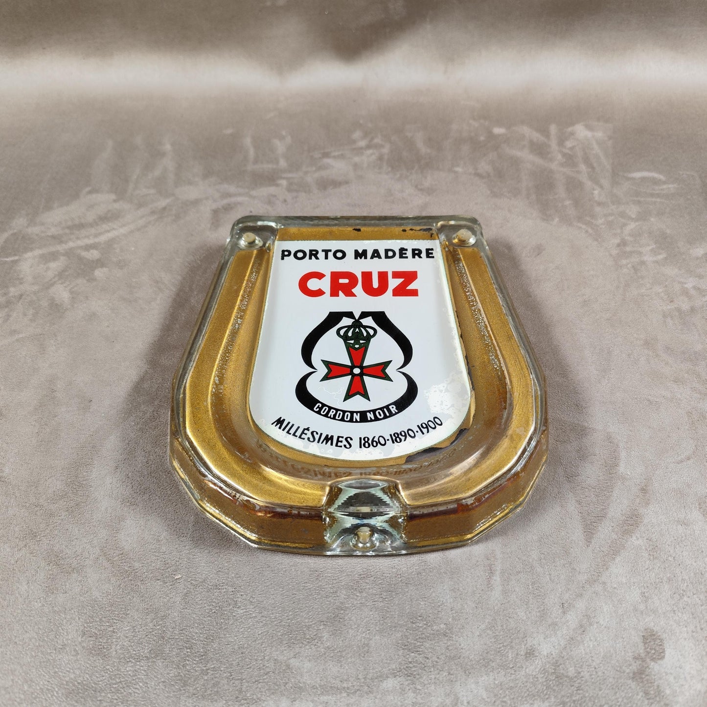 Cendrier Publicitaire Porto Cruz en verre Made in France Vintage 1970