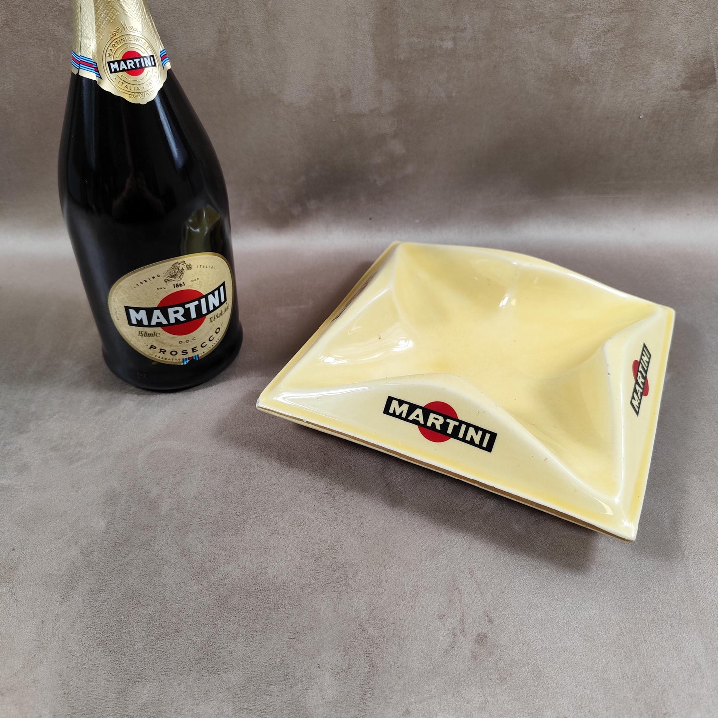 Cendrier XXL MARTINI publicitaire vintage en faience beige Made in France Années 1960