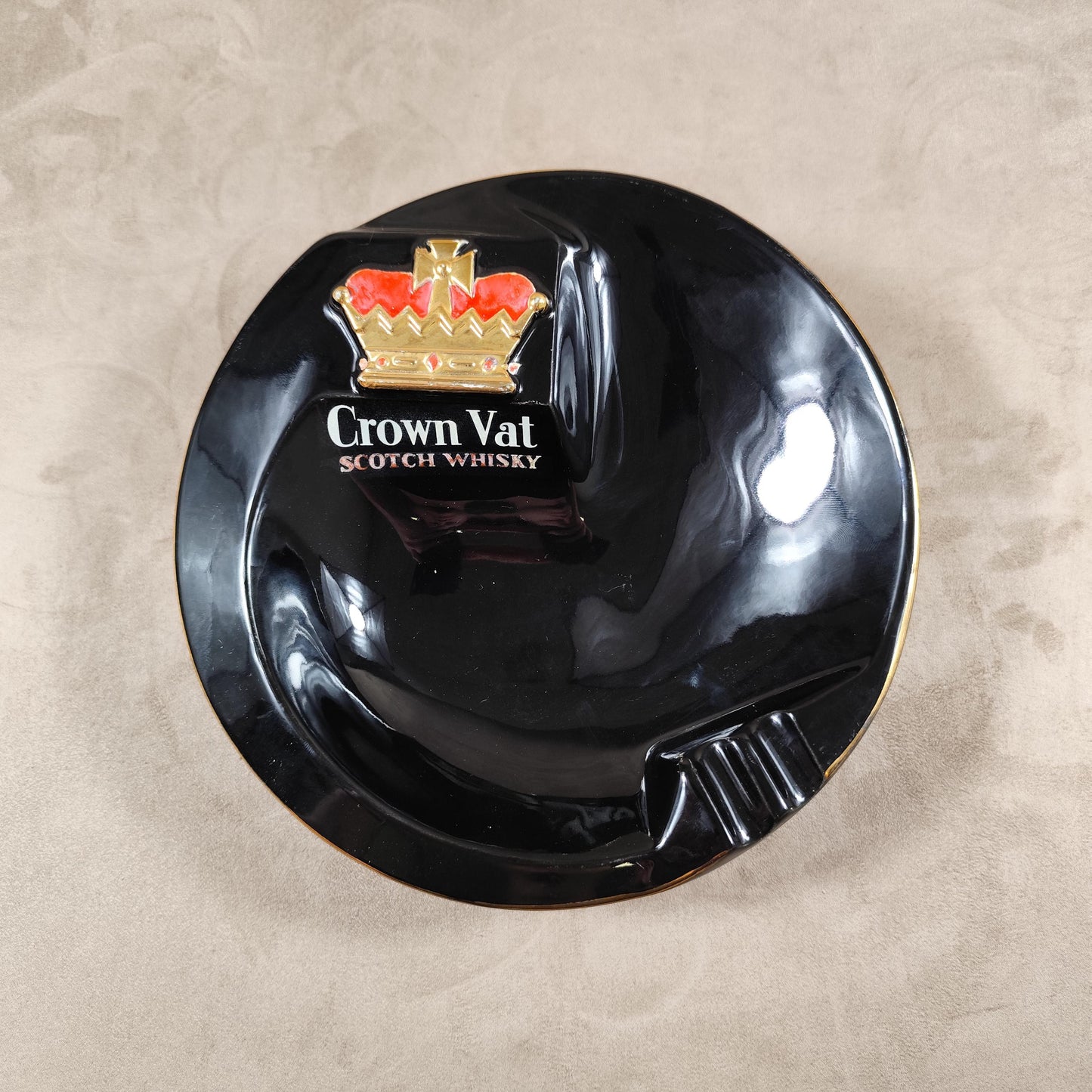 Cendrier Publicitaire Crown Vat Scotch Whisky par Porceram Made in France Vintage 1970