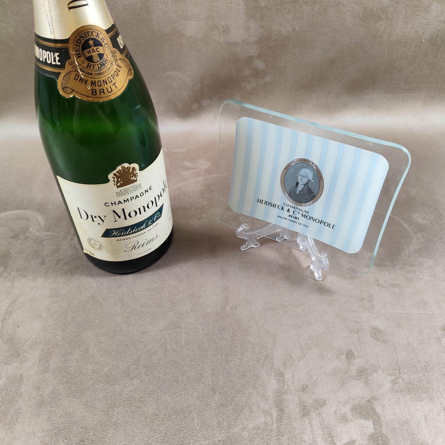 Cendrier, Vide poche en verre Champagne Heidsieck & Co Dry Monopole Made in France Vintage