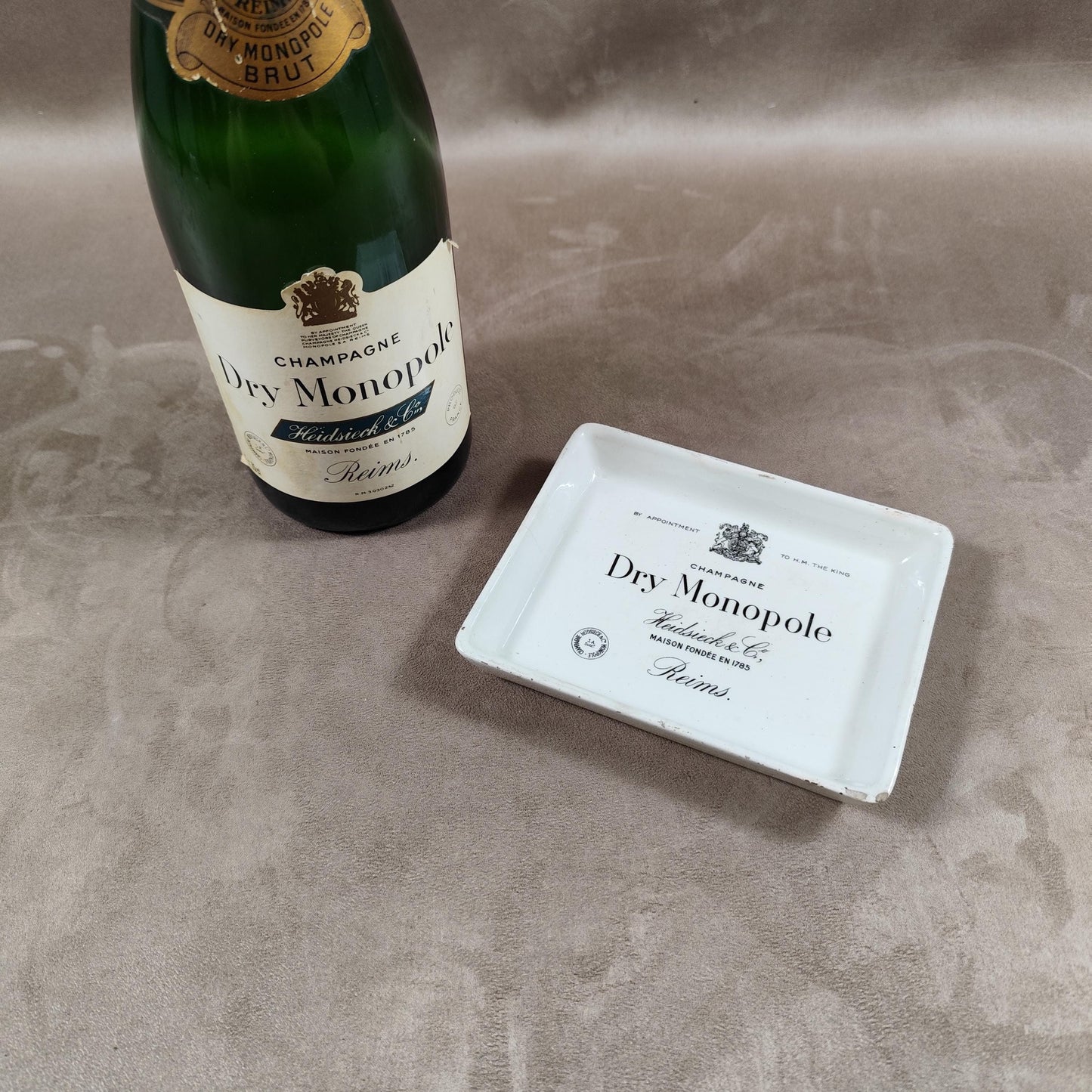 Cendrier Champagne Heidsieck & Co Dry Monopole en céramique Keller et Guérin Lunéville Made in France Vintage 1980