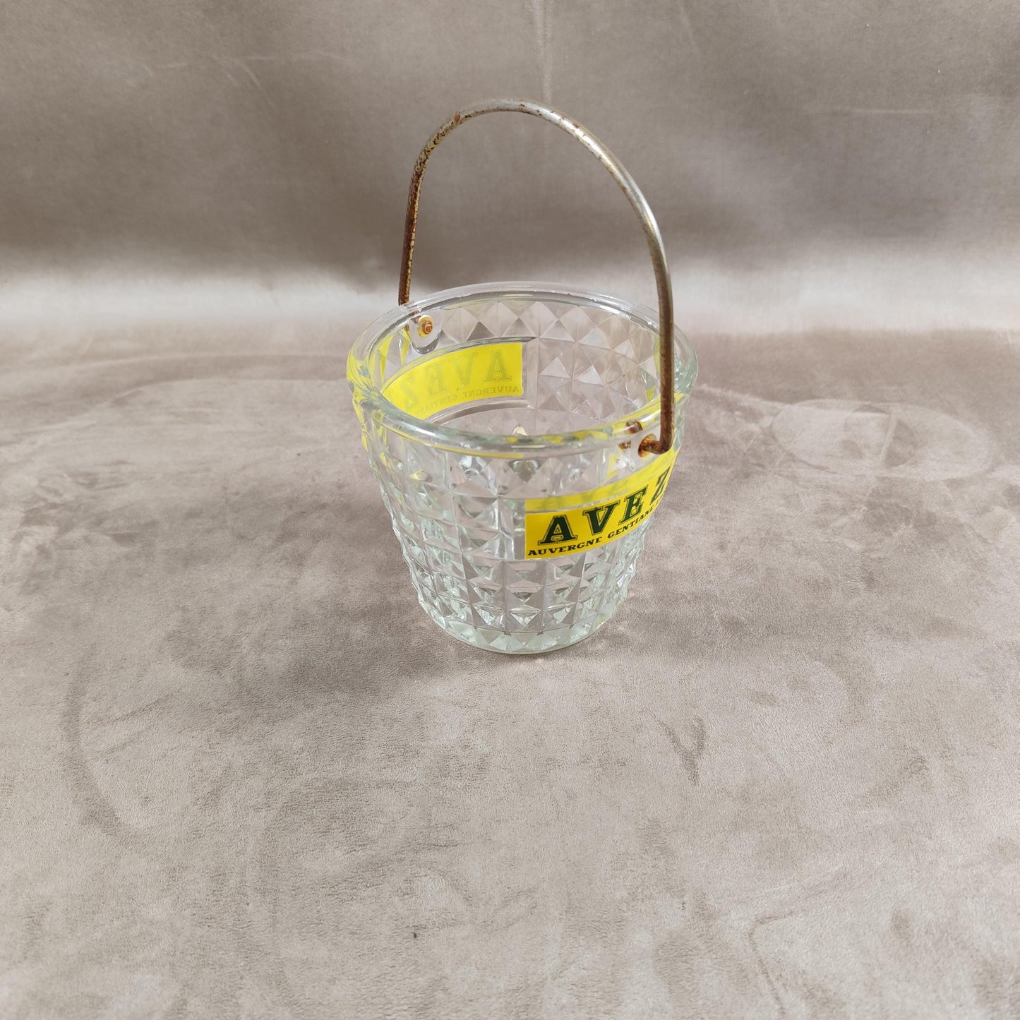 Seau à glaçons en verre Liqueur Aveze Made in France Vintage 1970