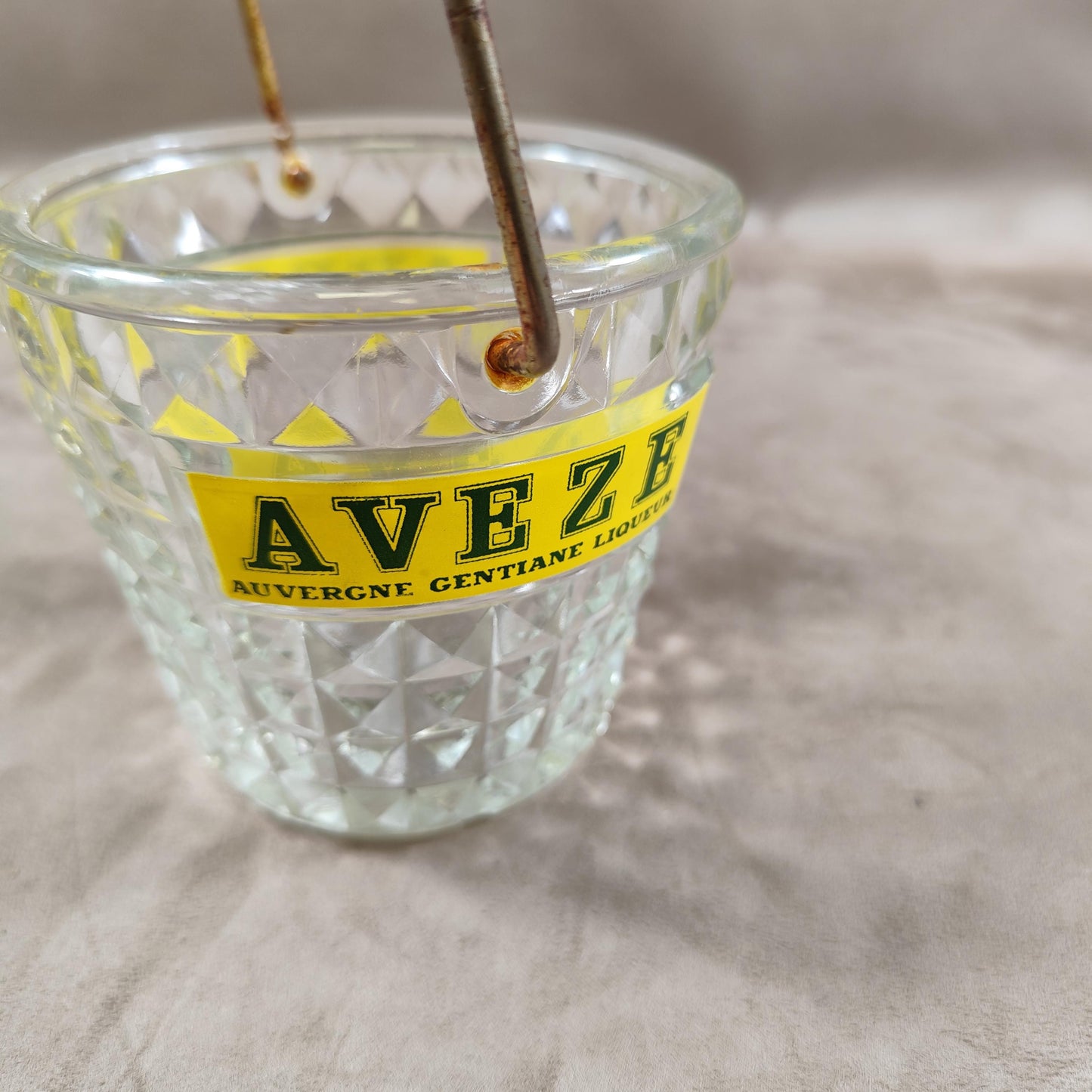 Seau à glaçons en verre Liqueur Aveze Made in France Vintage 1970