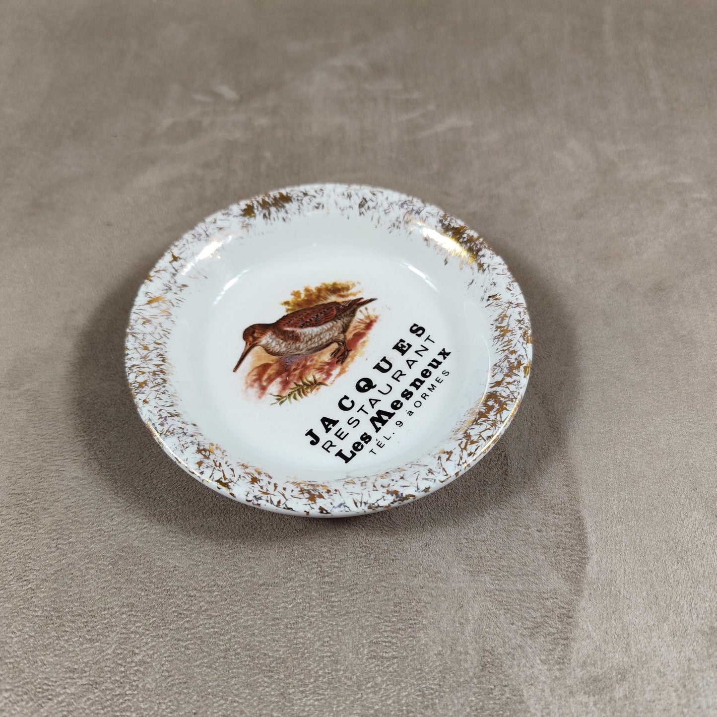 Cendrier Publicitaire Restaurant Jacques Les Mesneux en faience de Villenauxe Made in France Vintage 1970