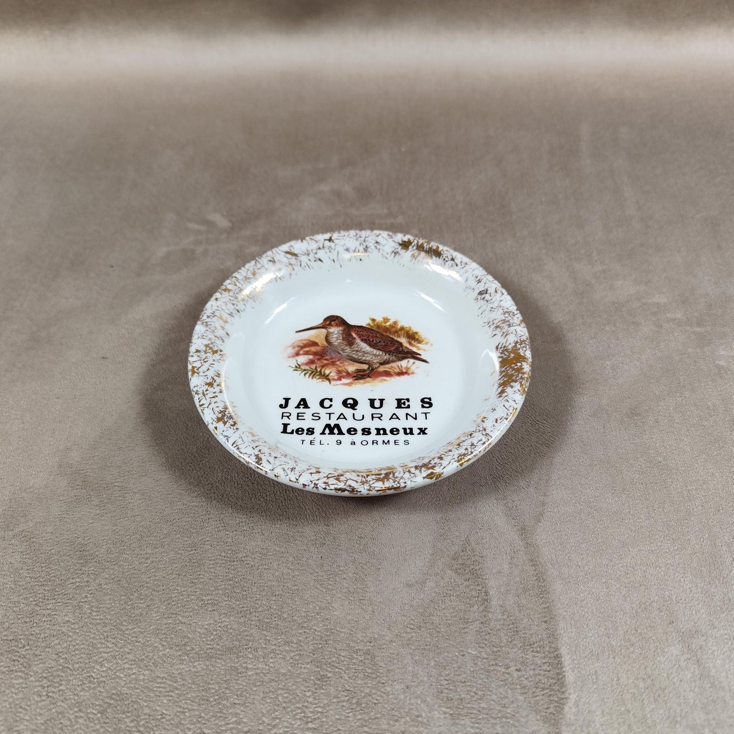 Cendrier Publicitaire Restaurant Jacques Les Mesneux en faience de Villenauxe Made in France Vintage 1970