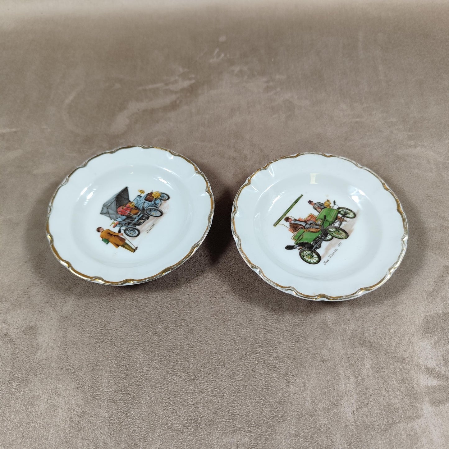 Lot de 2 Cendriers en Porcelaine de Limoges Voitures Pepe Waverley, Fiat Made in France Vintage 1970