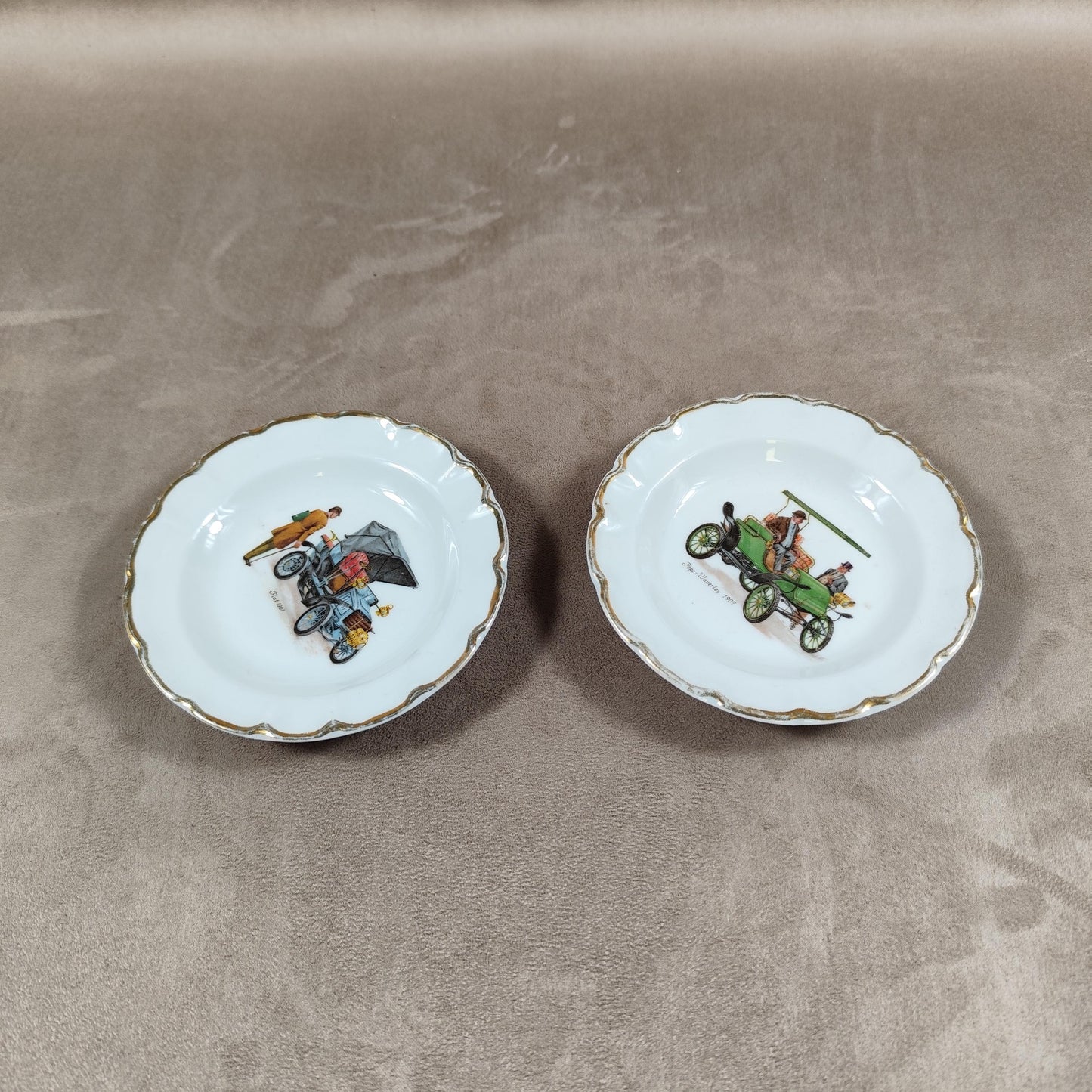 Lot de 2 Cendriers en Porcelaine de Limoges Voitures Pepe Waverley, Fiat Made in France Vintage 1970