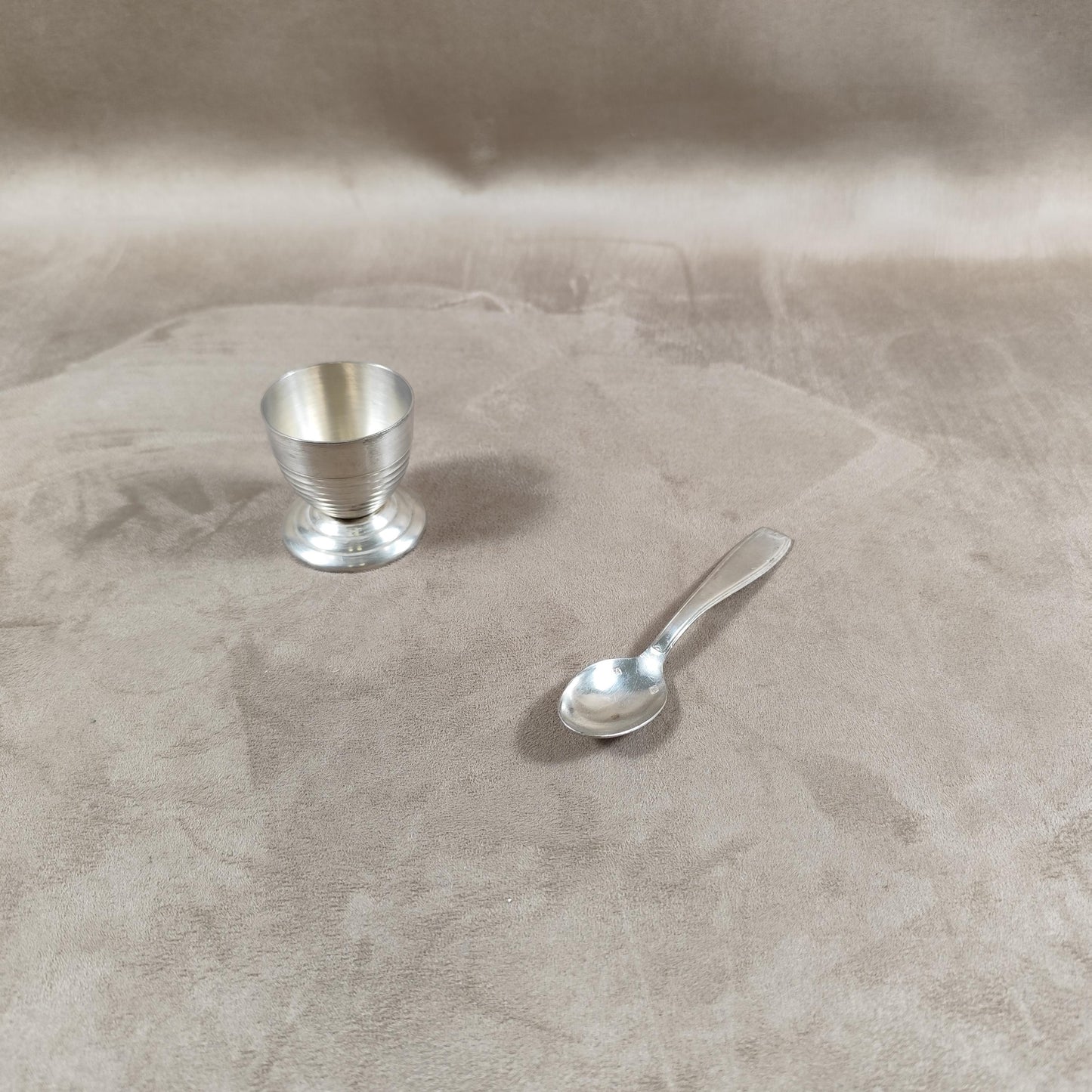 Ecrin coquetier et cuillère métal argenté Poinçon d'orfèvre Made in France Vintage 1900