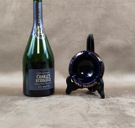 Cendrier Champagne Charles Heidsieck en céramique bleue Made in France Vintage 1980