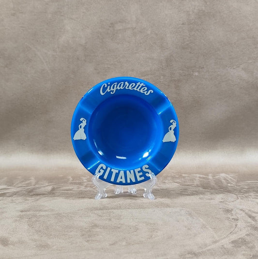 Cendrier Publicitaire Cigarettes Gitanes en céramique bleu Made in France Vintage 1950