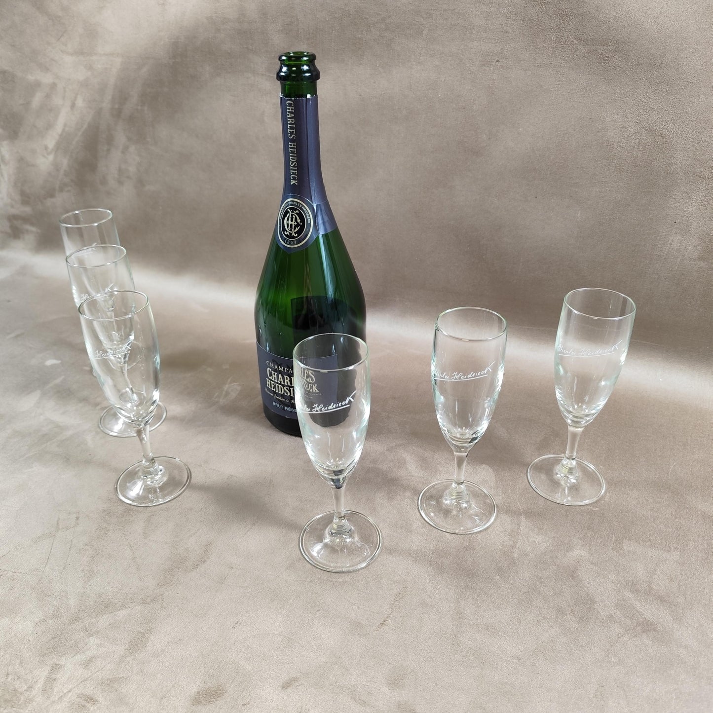 Lot de 6 flutes à champagne Charles Heidsieck Made in France Vintage 1980