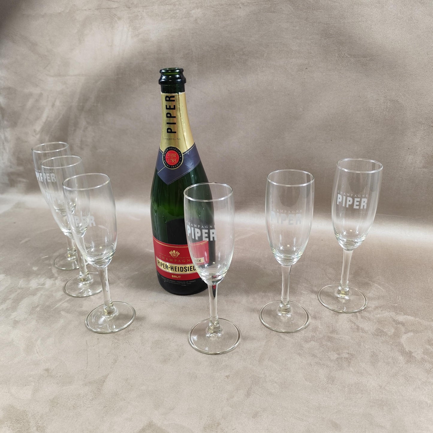 Lot de 6 flûtes à Champagne en verre Piper-Heidsieck Made in France Vintage 1970