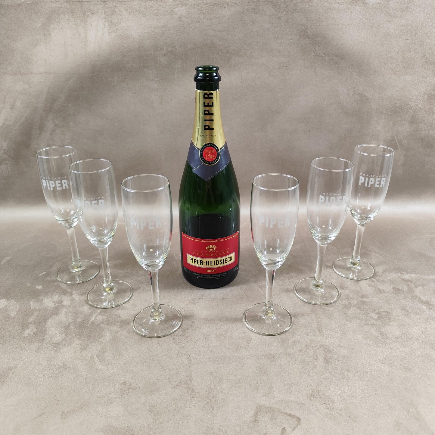 Lot de 6 flûtes à Champagne en verre Piper-Heidsieck Made in France Vintage 1970