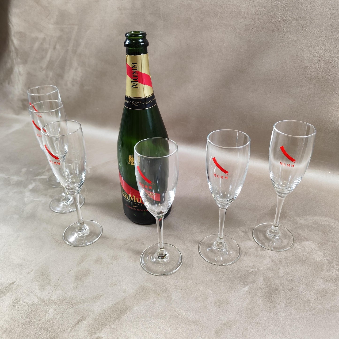 Lot de 6 flutes à champagne MUMM Made in France Vintage 1980