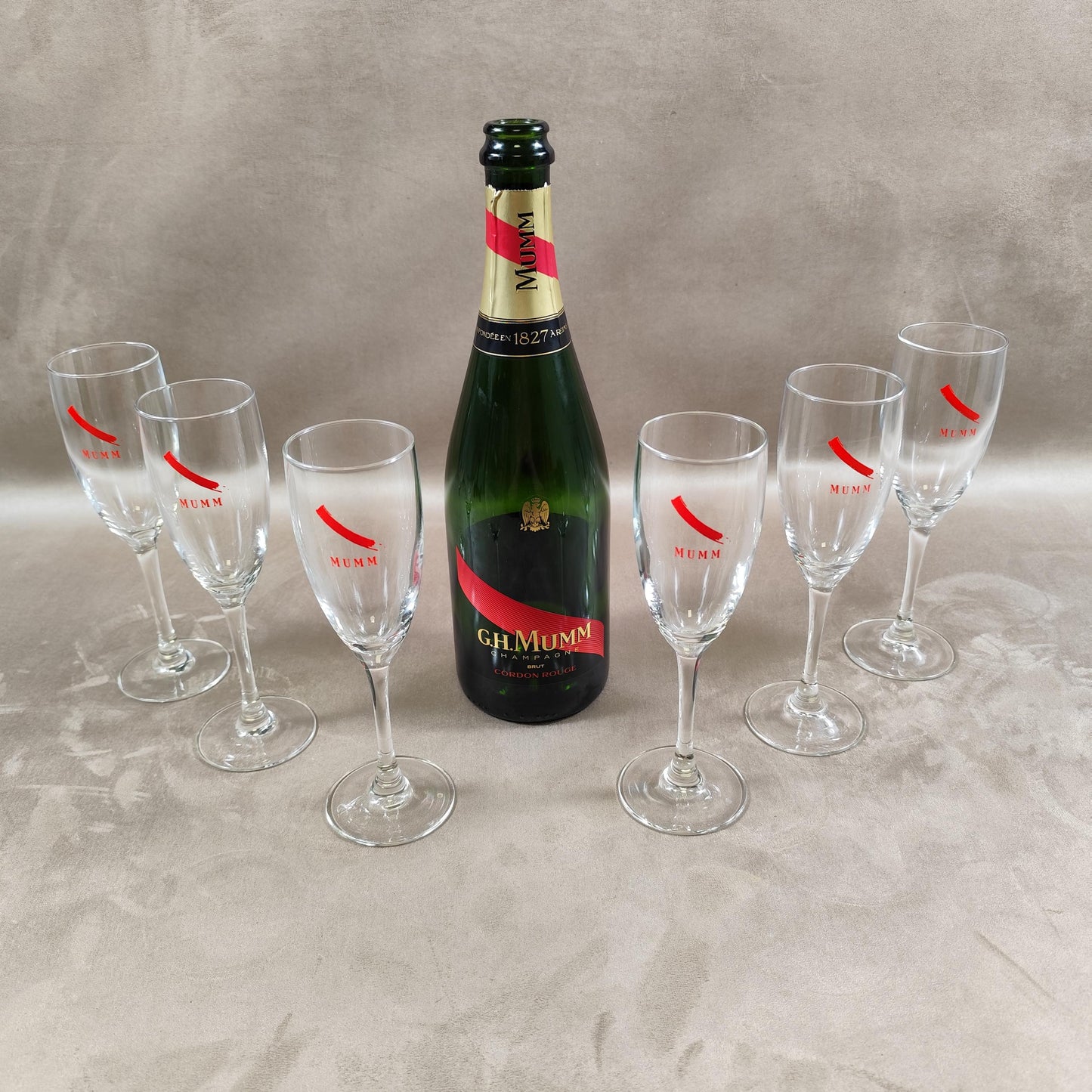 Lot de 6 flutes à champagne MUMM Made in France Vintage 1980