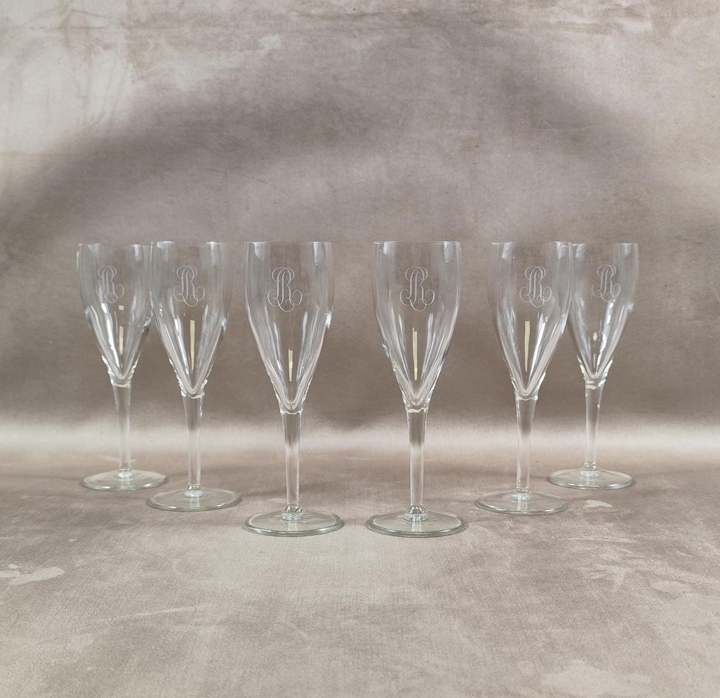 Lot de 6 flutes en cristal Champagne Louis Roederer Reims Made in France Vintage 1980