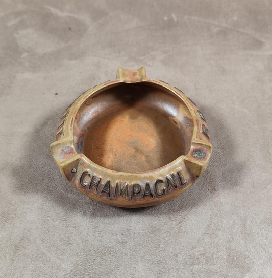 Cendrier Publicitaire Champagne Roger Hissette en faience Made in France Vintage 1970