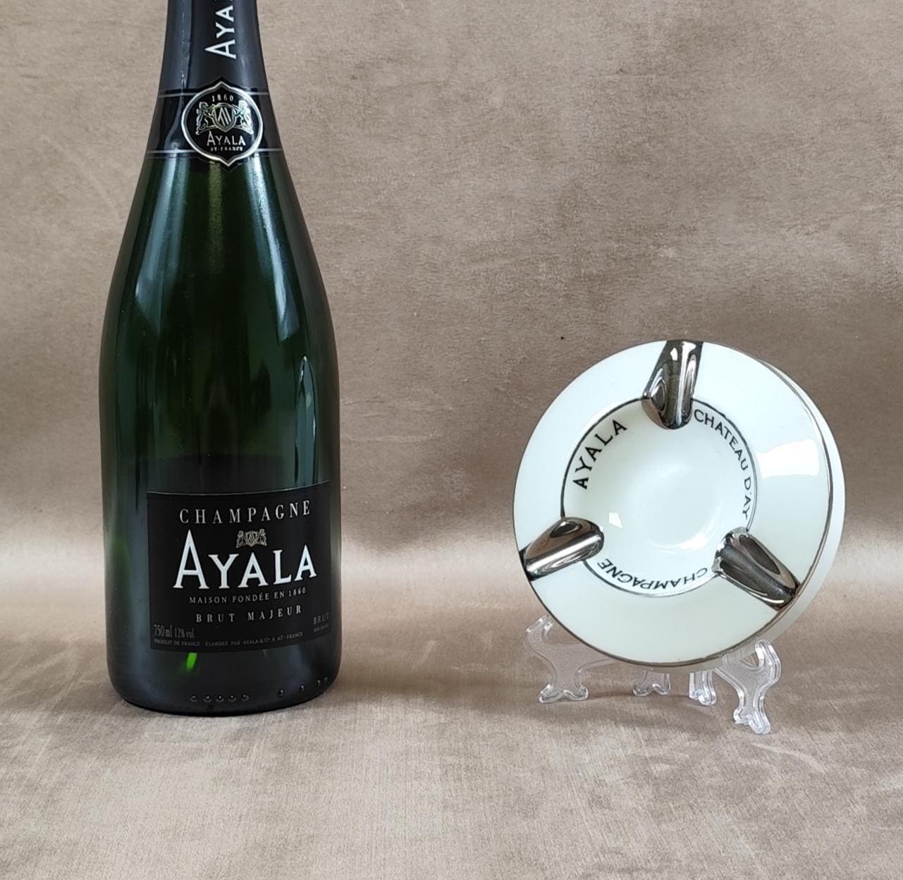 VERY RARE Cendrier Publicitaire Champagne Ayala en faience par Picard Limoges Made in France Vintage 1970