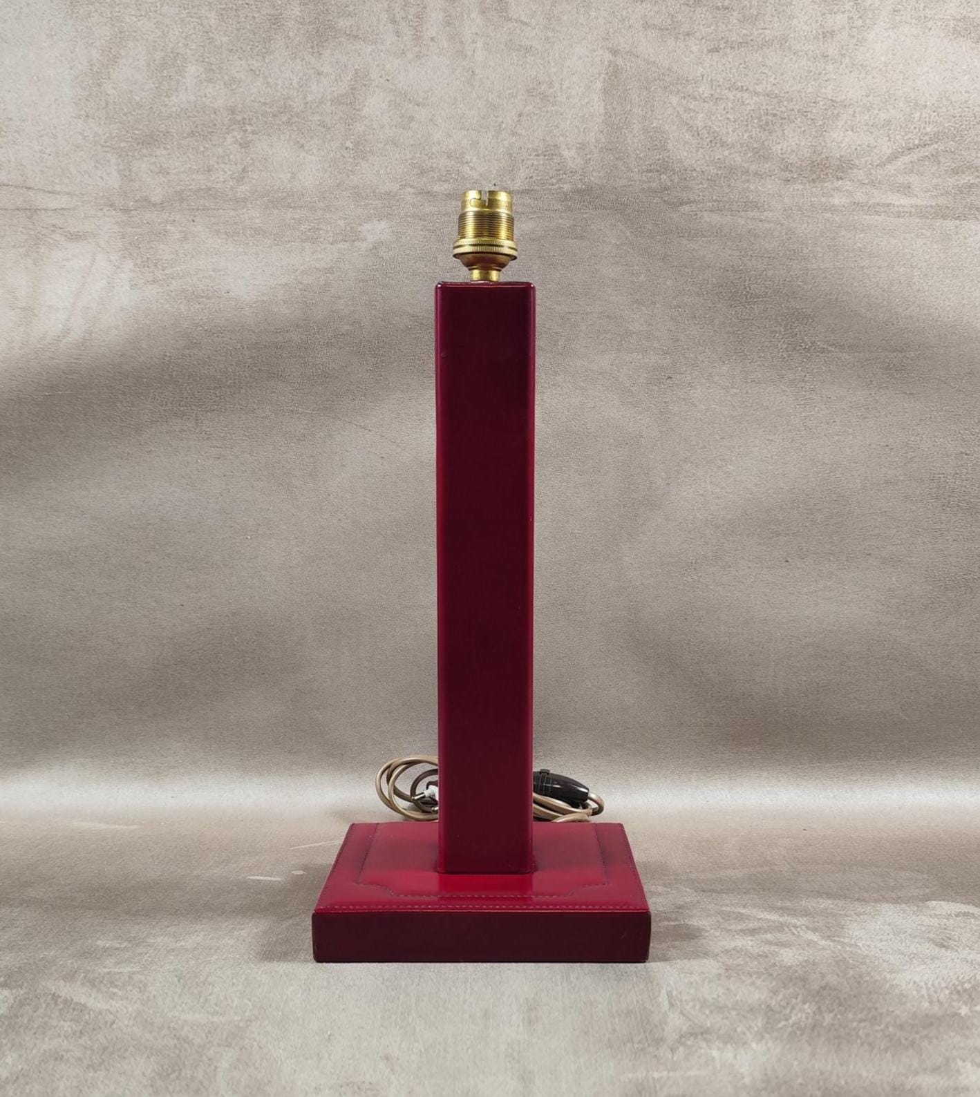 RARE Magnifique pied de lampe en cuir bordeaux Le Tanneur vintage Made in France 1950