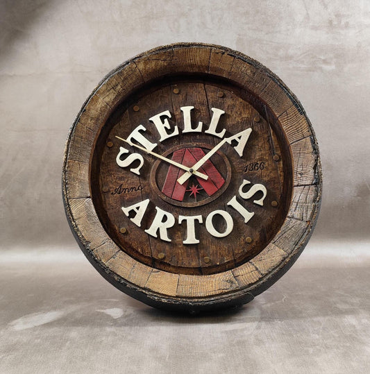 Horloge Bière Stella Artois en forme de tonneau Made in France Vintage 1980