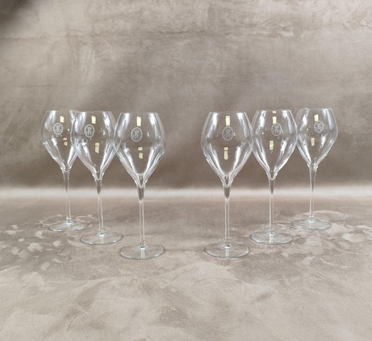RARE Lot de 6 flutes en Cristal Champagne Louis Roederer Reims Made in France Vintage 1980