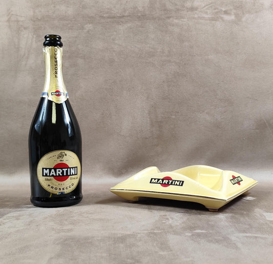 Cendrier XXL MARTINI publicitaire vintage en faience beige Made in France Années 1960
