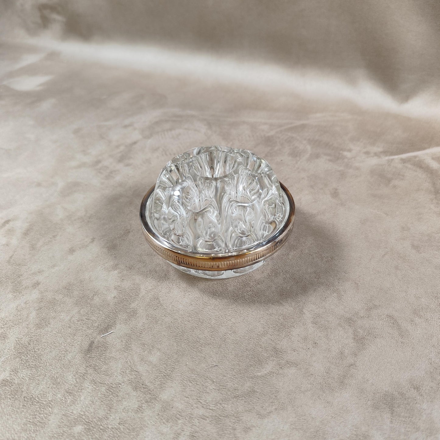 Pique-fleurs en verre et métal argenté Poinçon d'orfèvre Made in France Vintage 1970