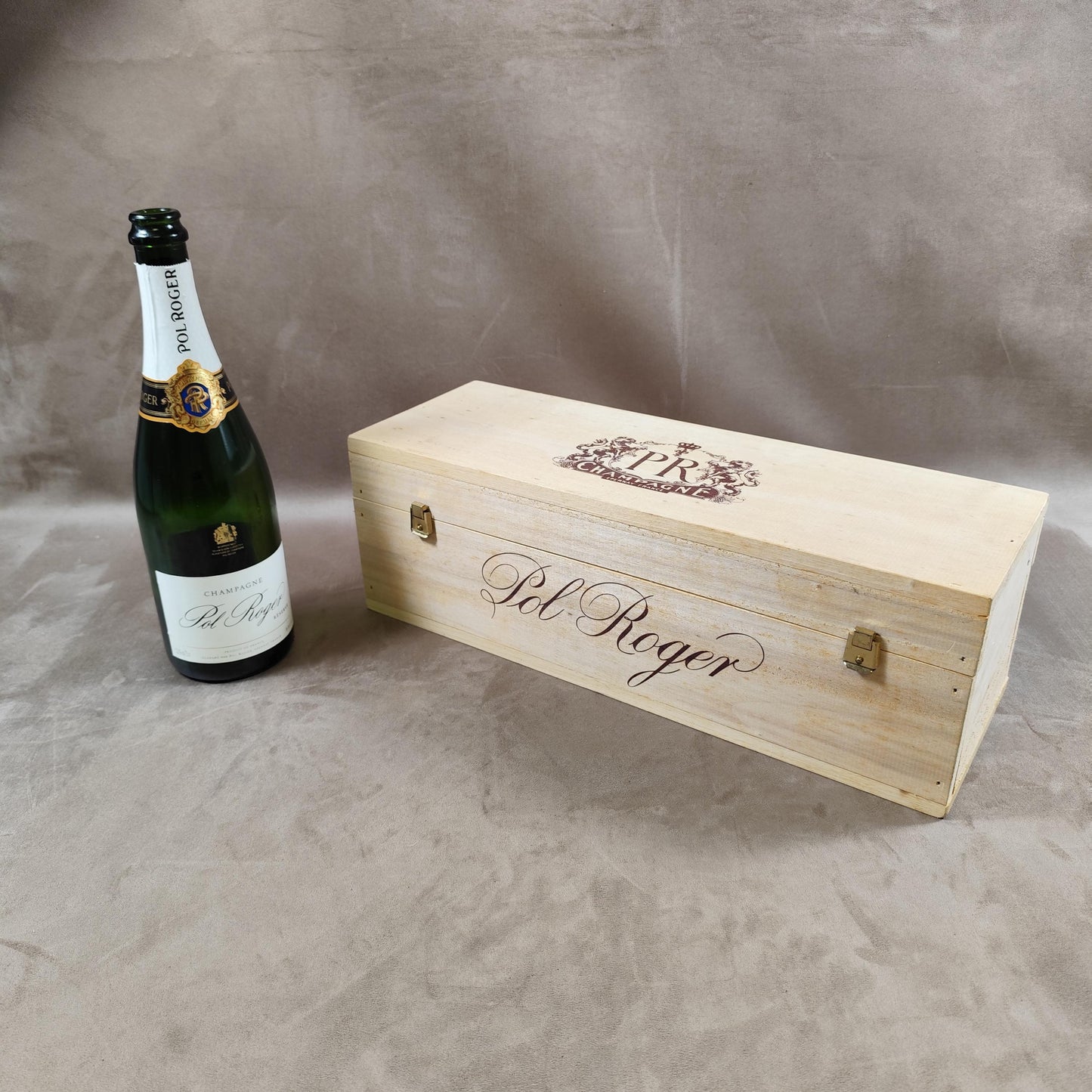 Caisse en Bois pour Bouteille de Champagne Pol Roger Made in France Vintage 1980