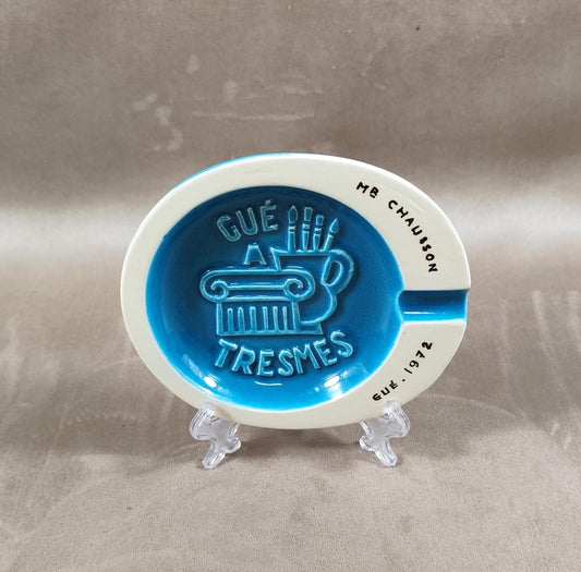 Cendrier Publicitaire Le Gué A Tresmes en faience Made in France Vintage 1970