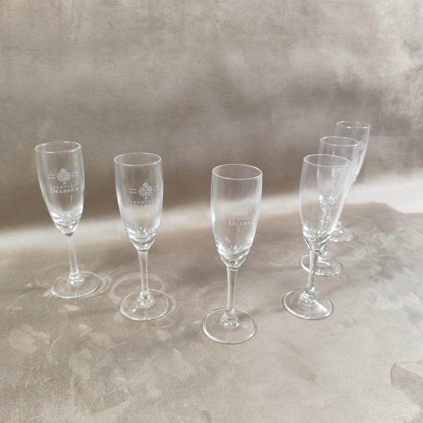 Lot 6 Flûtes à Champagne en Cristal Champagne Delbeck Made in France Vintage 1960