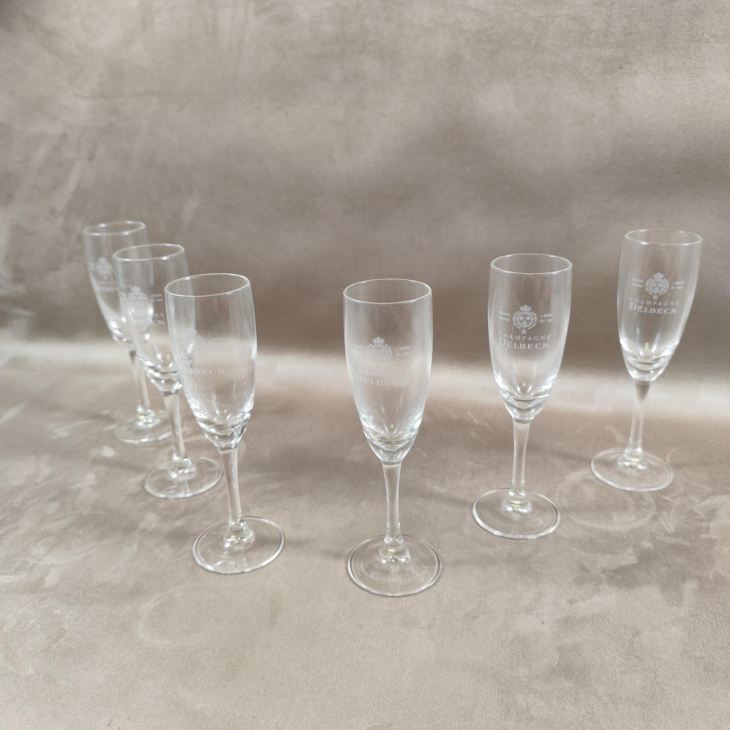 Lot 6 Flûtes à Champagne en Cristal Champagne Delbeck Made in France Vintage 1960