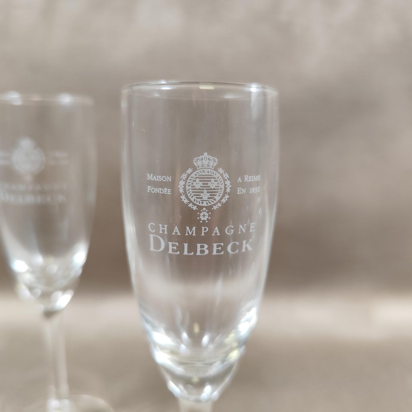 Lot 6 Flûtes à Champagne en Cristal Champagne Delbeck Made in France Vintage 1960