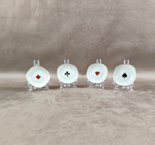 Set de 4 mini Cendrier Décor As de carte à jouer en porcelaine d'art de Limoges Made in France Vintage 1970