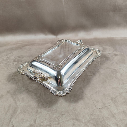 VERY RARE Magnifique Plat de service en Métal Argenté avec Poinçon d'Orfèvre Walker & Hall Sheffield Made in England Vintage 1900