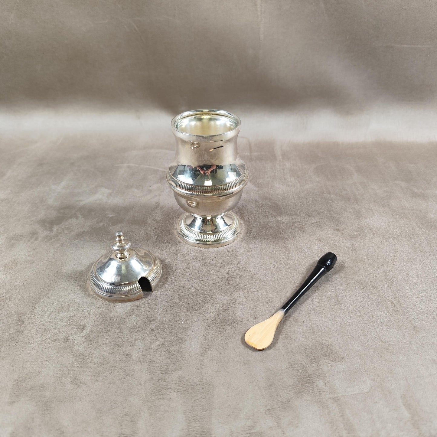 Moutardier en Métal Argenté avec Poinçon d'Orfèvre Made in France Vintage 1960