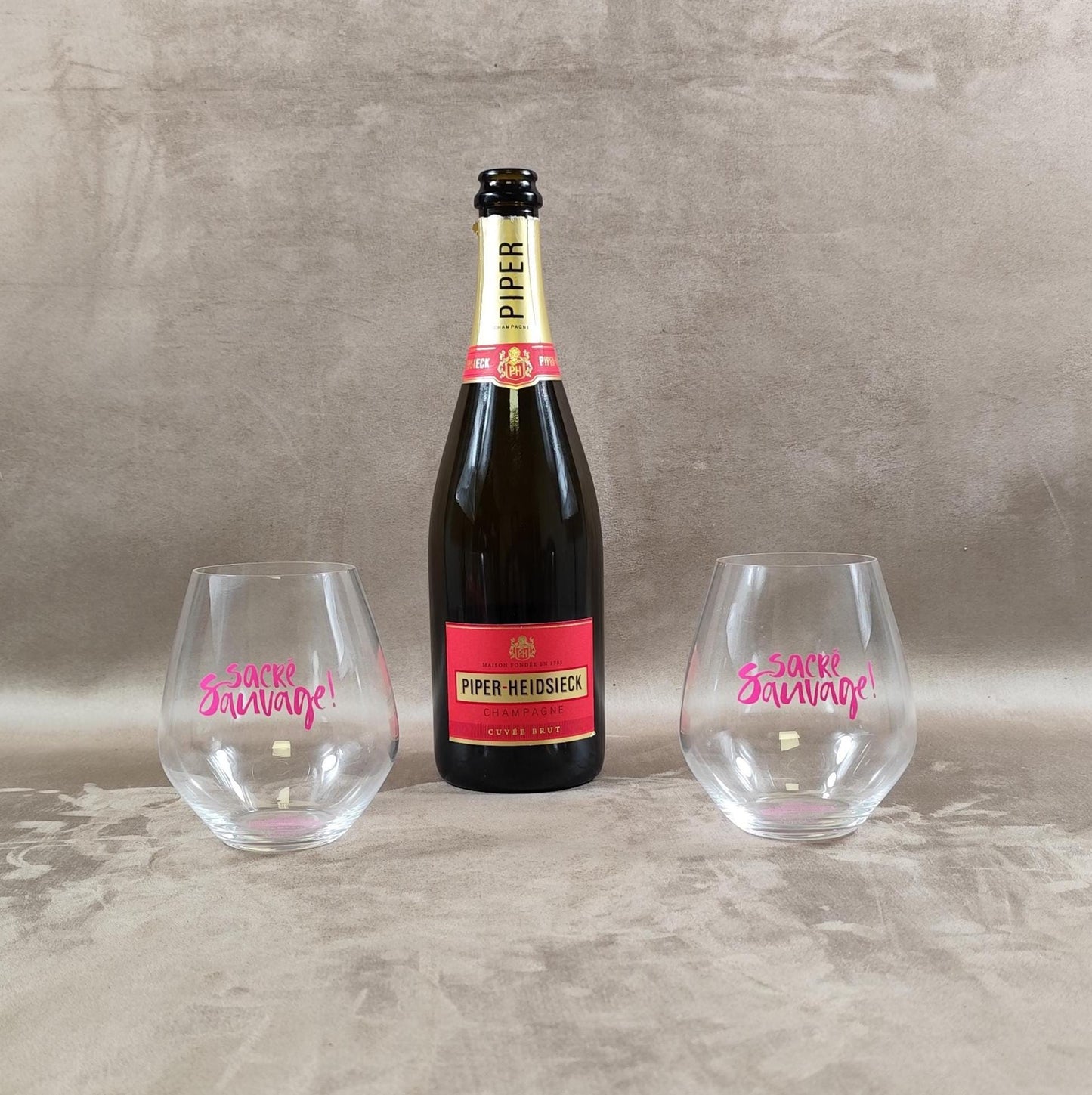 Lot de 2 Verres à Cocktail en Cristal Piper-Heidsieck pour le Rosé Sauvage  Reims Années 2000