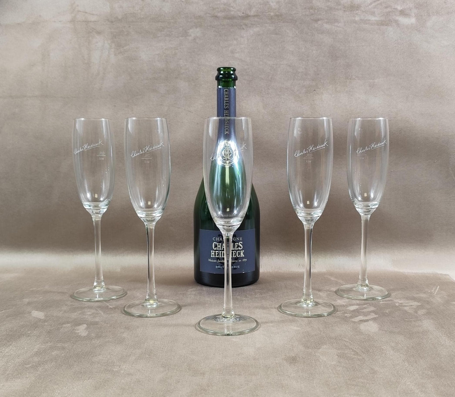 Lot de 5 flutes à champagne Charles Heidsieck Made in France Vintage 1980
