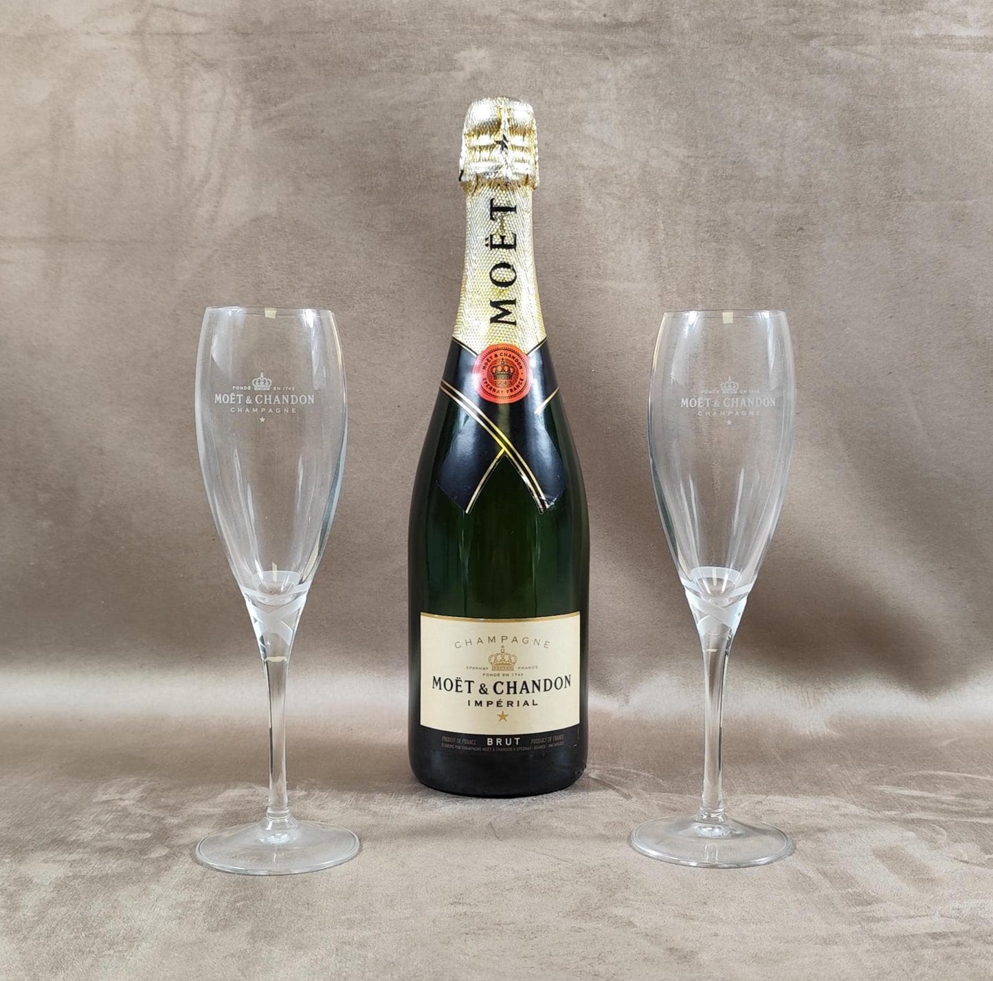 Lot de 2 flutes à champagne Moet et Chandon Made in France Vintage 1980