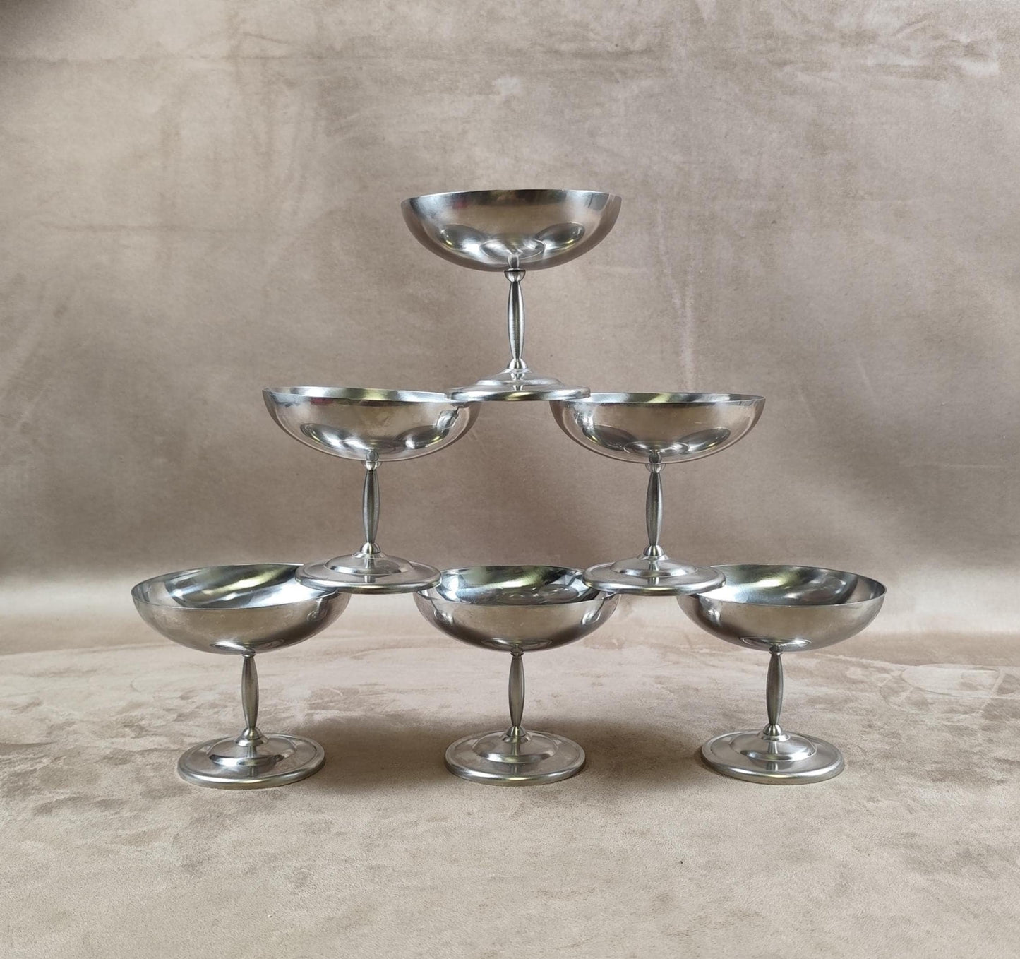 Lot de 6 Coupes à Glace en Inox Made in France Vintage 1980