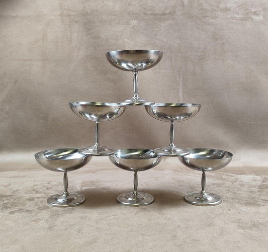 Lot de 6 Coupes à Glace en Inox Made in France Vintage 1980