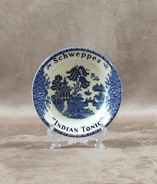 Coupelle, cendrier, vide poche Schweppes Indian Tonic en faïence Made in France Vintage 1970